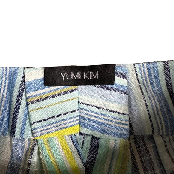 YUMI KIM Blue Green Striped Belted Straight Leg Pants Nautical Preppy Chic - Picture 3 of 4